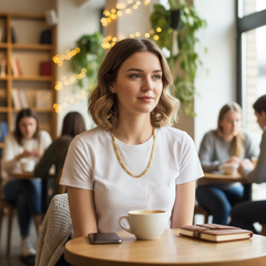 FROSTED 8 MM/24" FIGARO LINK CHAIN NECKLACE 14K REAL GOLD FILLED