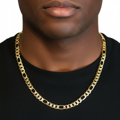 FROSTED 9 MM/24" FIGARO LINK CHAIN NECKLACE 14K REAL GOLD FILLED