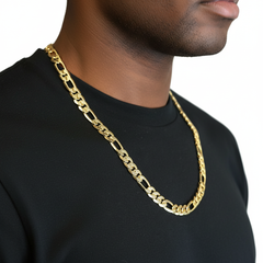 FROSTED 11 MM/24" FIGARO LINK CHAIN NECKLACE 14K REAL GOLD FILLED