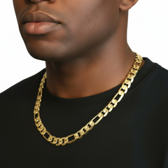 FROSTED 12 MM/24" FIGARO LINK CHAIN NECKLACE 14K REAL GOLD FILLED