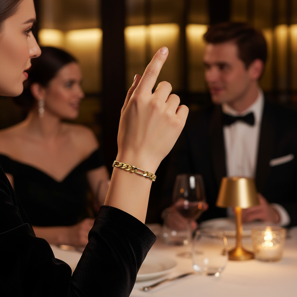 6MM/8"INCHES WIDE 14K GOLD FINISH FIGARO LINK BRACELET