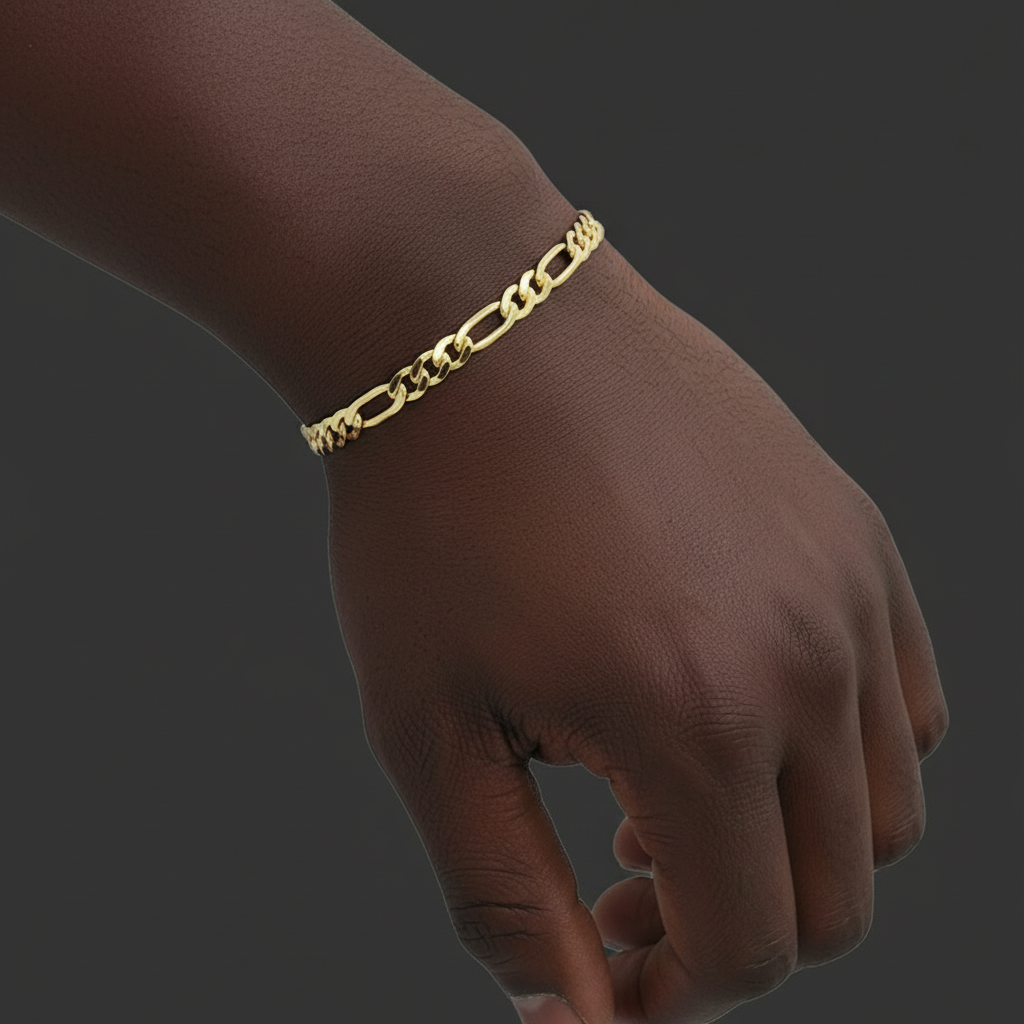 5MM/8"INCHES WIDE 14K GOLD FINISH FIGARO LINK BRACELET