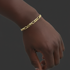 5MM/8"INCHES WIDE 14K GOLD FINISH FIGARO LINK BRACELET