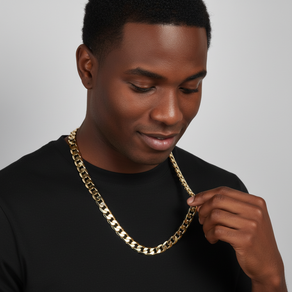 12mm 24" Flat Cuban Chain Necklace