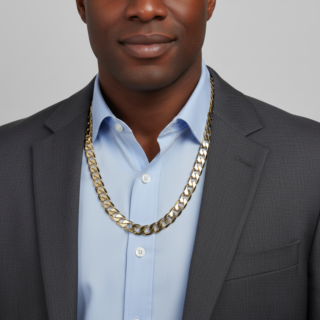 12mm 24" Flat Cuban Chain Necklace