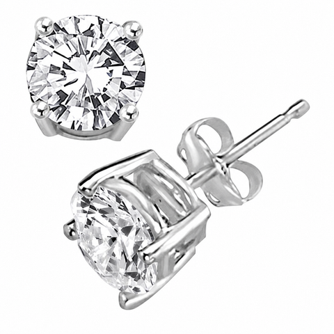Blingkingstar White Gold-Plated Round CZ Stud Earrings – 3MM–10MM AAA Cubic Zirconia, Double-Prong Basket Setting, Push-Back Posts for Men & Women