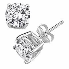 Blingkingstar White Gold-Plated Round CZ Stud Earrings – 3MM–10MM AAA Cubic Zirconia, Double-Prong Basket Setting, Push-Back Posts for Men & Women