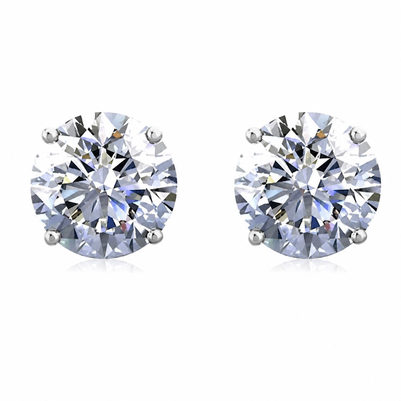 Blingkingstar White Gold-Plated Round CZ Stud Earrings – 3MM–10MM AAA Cubic Zirconia, Double-Prong Basket Setting, Push-Back Posts for Men & Women