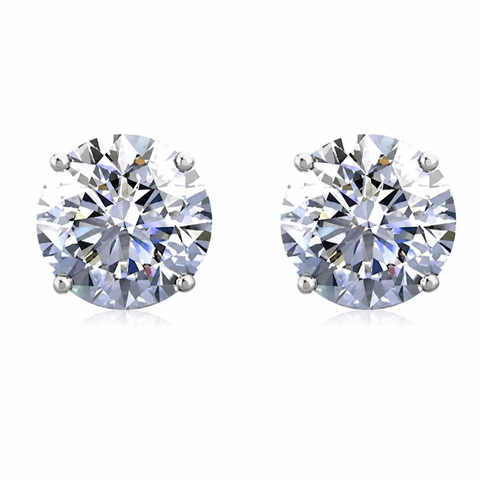Blingkingstar White Gold-Plated Round CZ Stud Earrings – 3MM–10MM AAA Cubic Zirconia, Double-Prong Basket Setting, Push-Back Posts for Men & Women