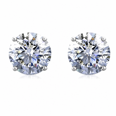 Blingkingstar White Gold-Plated Round CZ Stud Earrings – 3MM–10MM AAA Cubic Zirconia, Double-Prong Basket Setting, Push-Back Posts for Men & Women