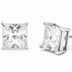 Blingkingstar White Gold-Plated Square CZ Stud Earrings – 3MM–10MM AAA Cubic Zirconia, Double-Prong Basket Setting, Butterfly Backing, Diamond-Look Stud Earrings for Men & Women