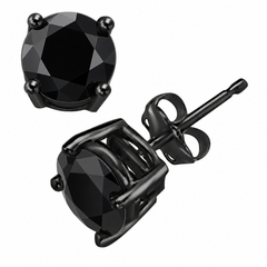 Black Round CZ Stud Earrings – 3MM–10MM AAA Cubic Zirconia, Double-Prong Basket Setting, Diamond-Look Fashion Earrings for Men & Women