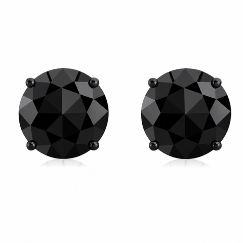 Black Round CZ Stud Earrings – 3MM–10MM AAA Cubic Zirconia, Double-Prong Basket Setting, Diamond-Look Fashion Earrings for Men & Women