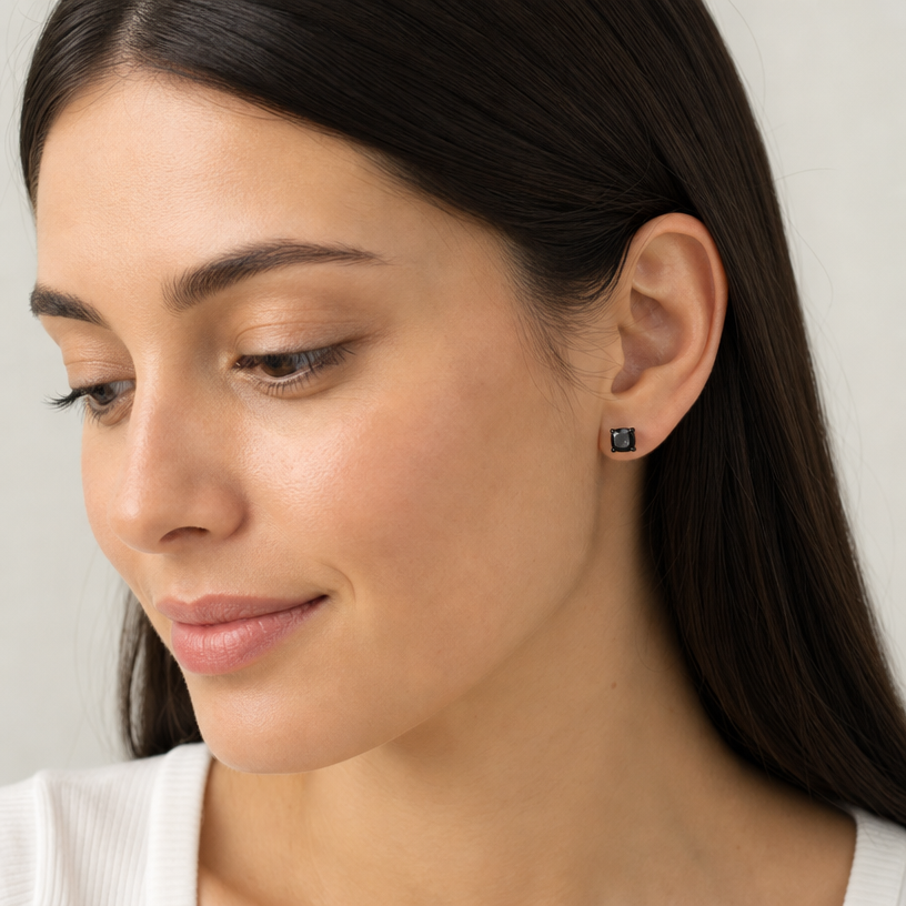 Black Round CZ Stud Earrings – 3MM–10MM AAA Cubic Zirconia, Double-Prong Basket Setting, Diamond-Look Fashion Earrings for Men & Women