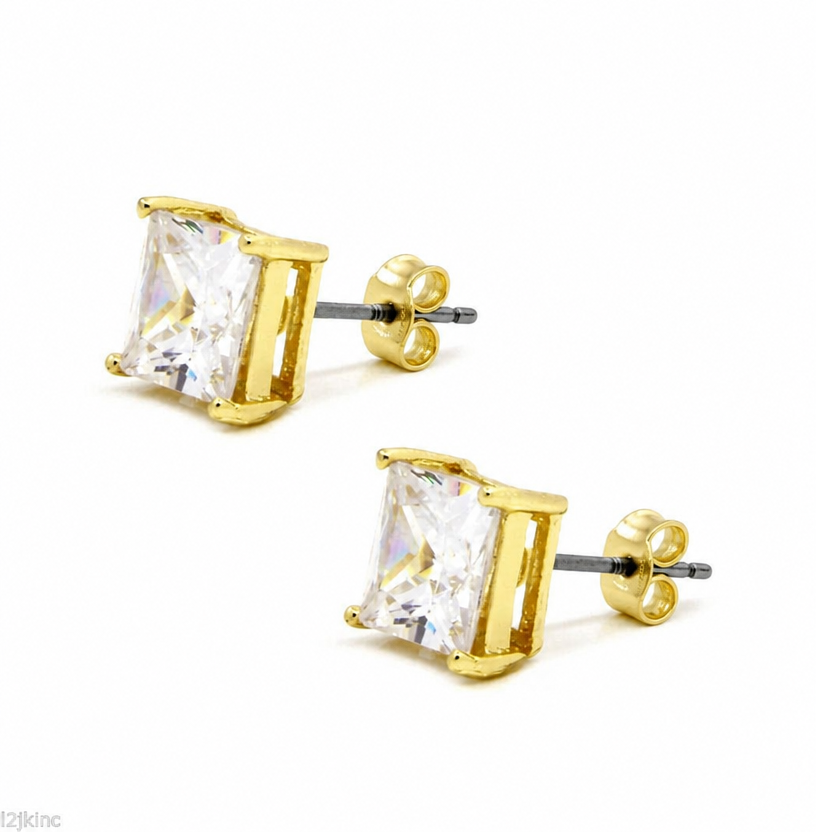 Gold Cz Square Cubic 6pcsBlingkingstar Gold-Plated Square CZ Stud Earrings – 3MM–10MM AAA Cubic Zirconia, Double-Prong Basket Setting, Butterfly Backing, Diamond-Look Fashion Earrings for Men & Women