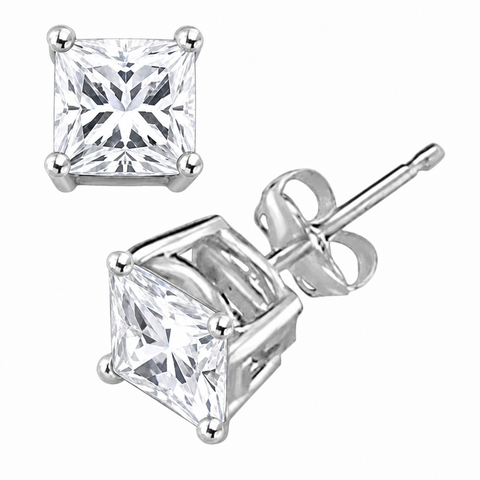Blingkingstar White Gold-Plated Square CZ Stud Earrings – 3MM–10MM AAA Cubic Zirconia, Double-Prong Basket Setting, Butterfly Backing, Diamond-Look Stud Earrings for Men & Women