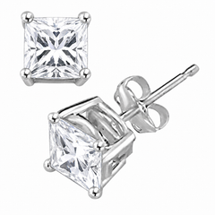 Blingkingstar White Gold-Plated Square CZ Stud Earrings – 3MM–10MM AAA Cubic Zirconia, Double-Prong Basket Setting, Butterfly Backing, Diamond-Look Stud Earrings for Men & Women