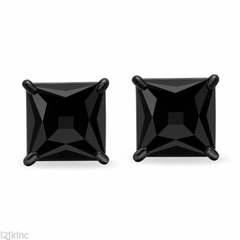 Blingkingstar Black Square CZ Stud Earrings – 3MM–10MM AAA Cubic Zirconia, Double-Prong Basket Setting, Butterfly Backing, Diamond-Look Fashion Earrings for Men & Women