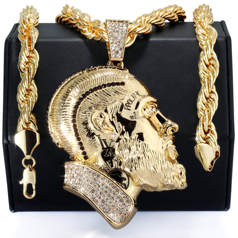 Prolific Iced Pendant | 14K Rope Necklace Gold Plated 10mm