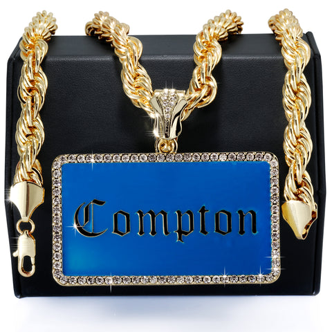 Iced Compton Bar | 14K Rope Necklace Gold Plated 10mm