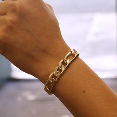 FROSTED 12MM/9"INCHES  14K GOLD FINISH FIGARO LINK BRACELET