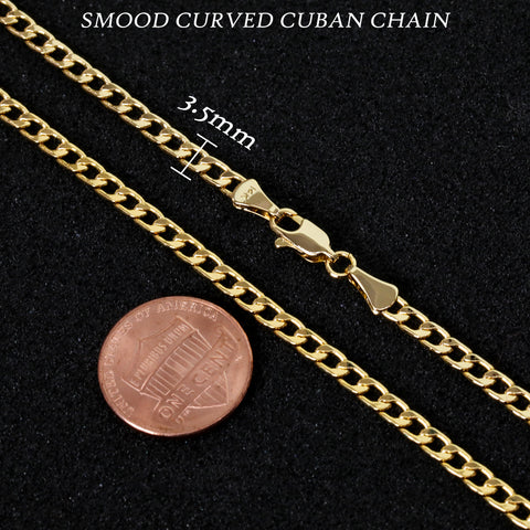 Curved 3.5mm Gold Cuban Link Choker Chain 20" / 14K Gold Plated
