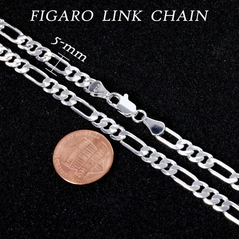5mm Figaro Link Choker Chain 20" / 925 Silver Plated