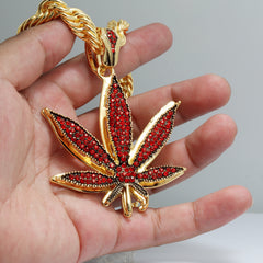 Red Marijuana Leaf Necklace | 10mm Rope Necklace Gold Plated