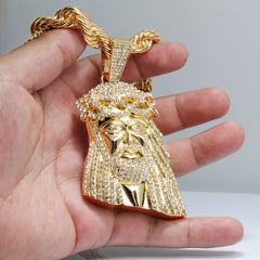 14k Tear Jesus Piece Necklace | 10mm Rope Chain Gold Plated