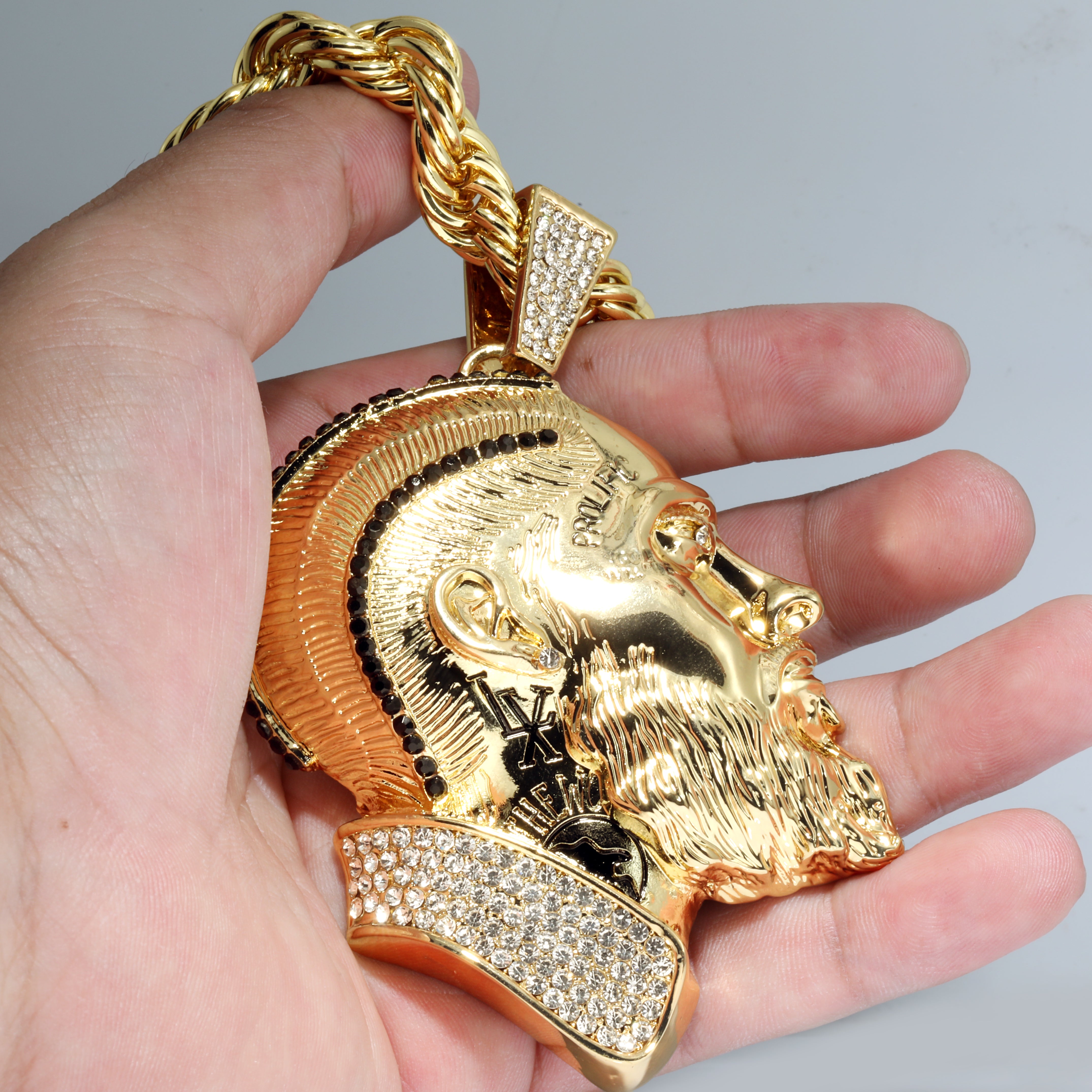 Prolific Iced Pendant | 14K Rope Necklace Gold Plated 10mm