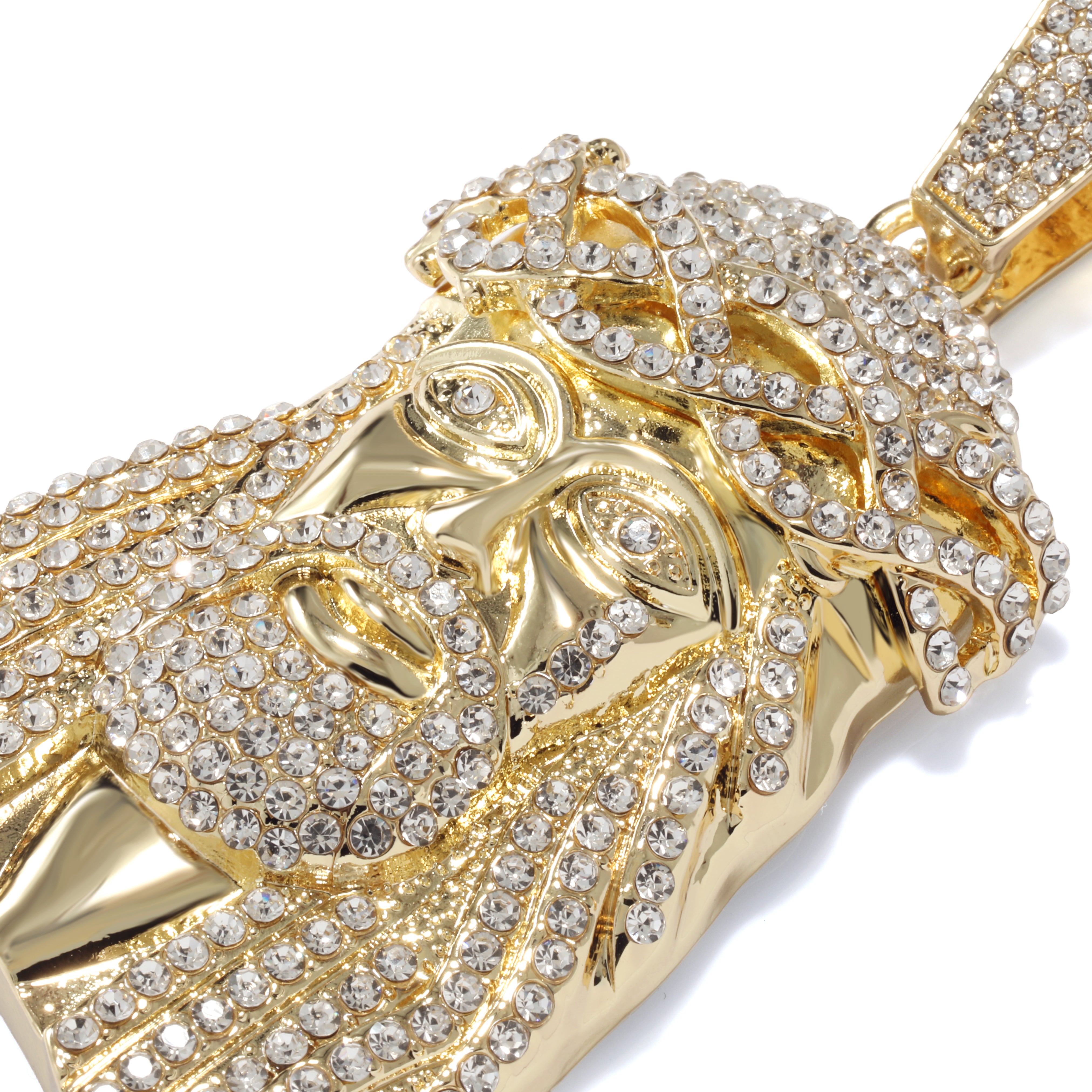14k Tear Jesus Piece Necklace | 10mm Rope Chain Gold Plated