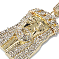 Jesus Piece Fully Iced Cuban Crown | 10mm Rope Necklace Gold Plated