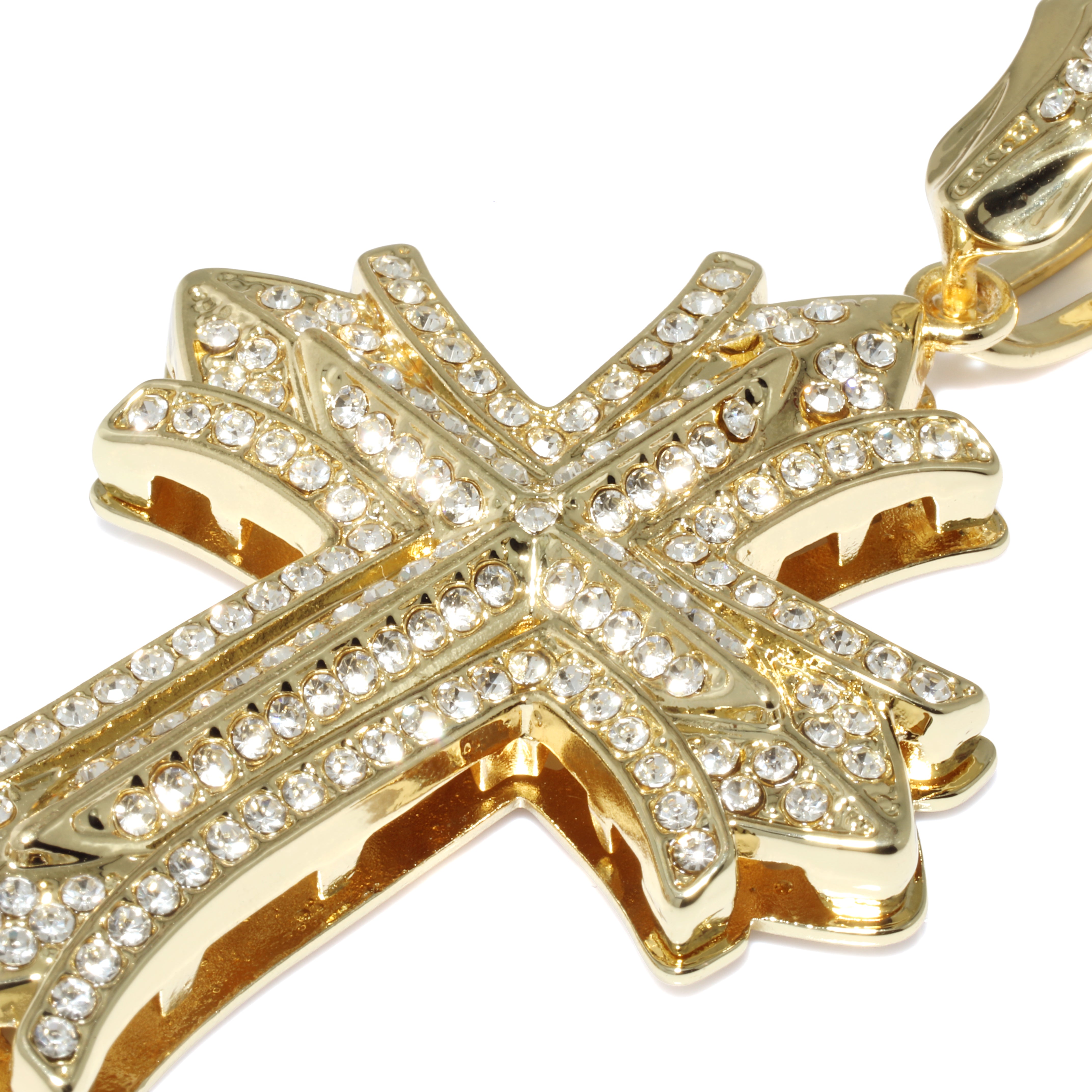 Clover Cross Fully Iced | 14K Rope Necklace Gold Plated 10mm