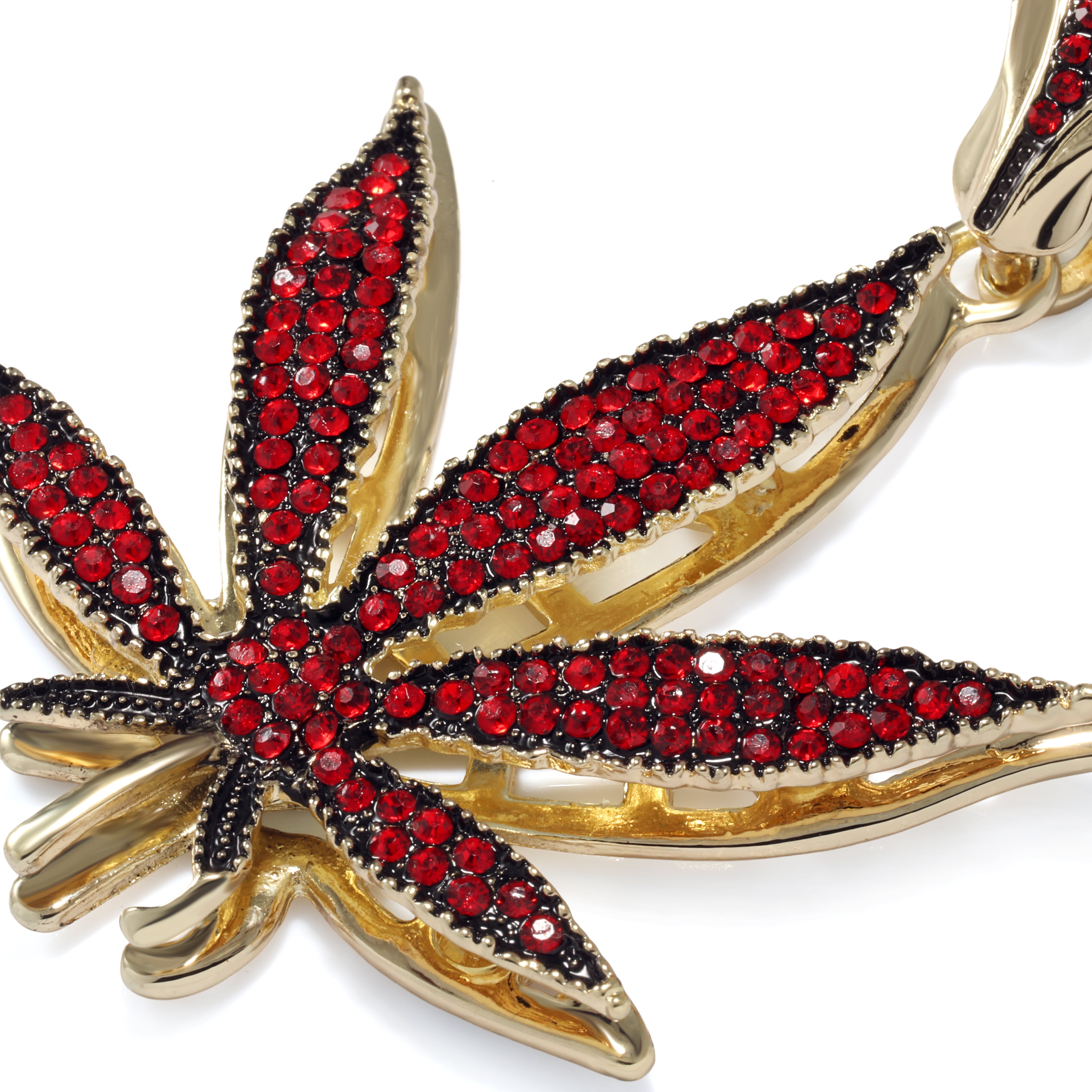 Red Marijuana Leaf Necklace | 10mm Rope Necklace Gold Plated