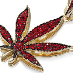 Red Marijuana Leaf Necklace | 10mm Rope Necklace Gold Plated