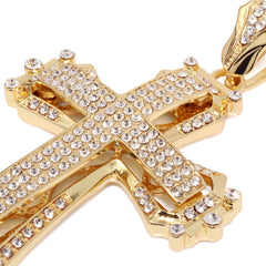 Hollow Cross Fully Iced | 14K Rope Necklace Gold Plated 10mm