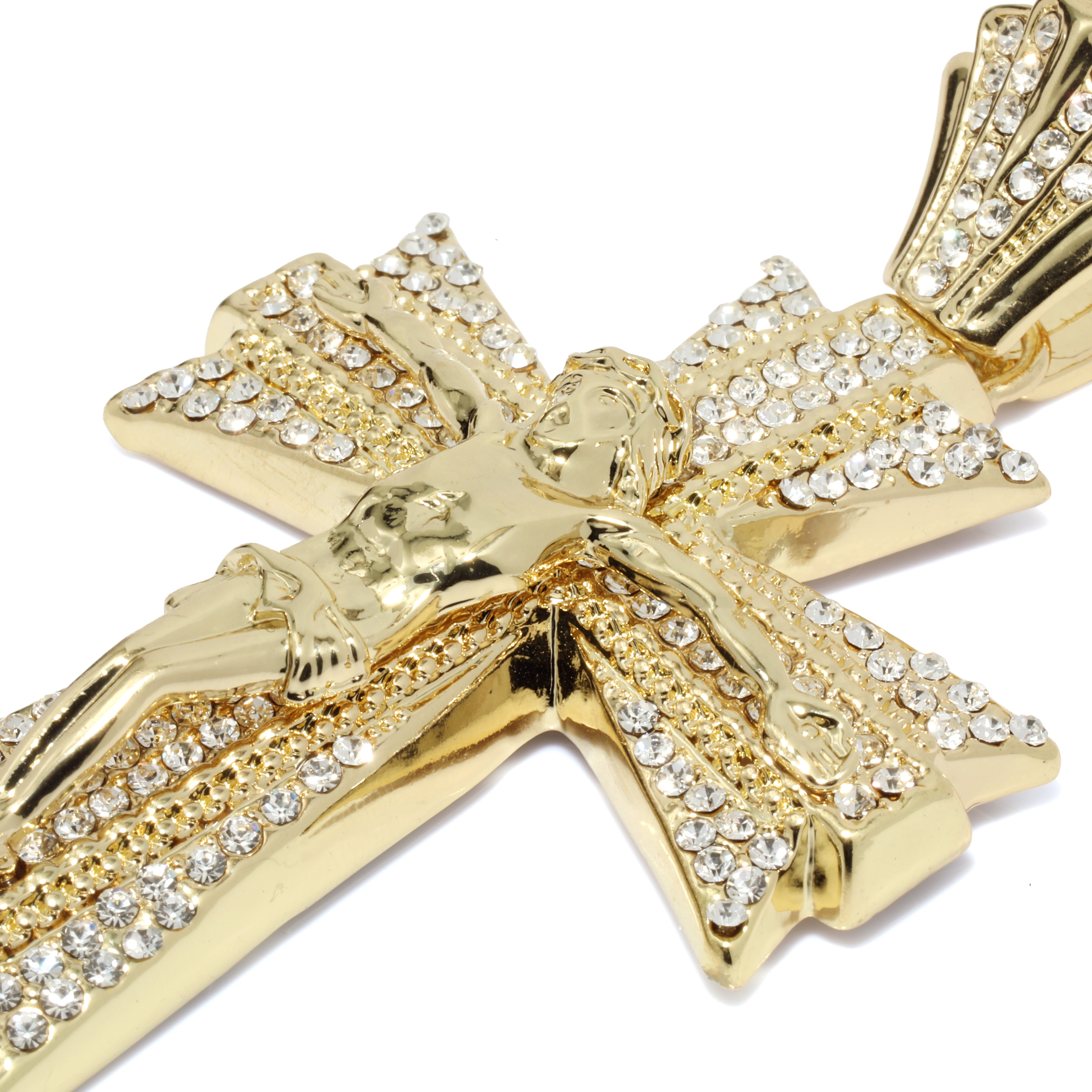 Jesus Clover Cross Fully Iced | 14K Rope Necklace Gold Plated 10mm