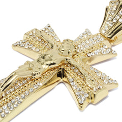 Jesus Clover Cross Fully Iced | 14K Rope Necklace Gold Plated 10mm