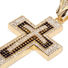 Latin Cross Fully Iced | 14K Rope Necklace Gold Plated 10mm