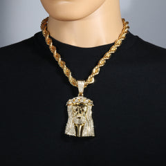 Jesus Piece Fully Iced Cuban Crown | 10mm Rope Necklace Gold Plated