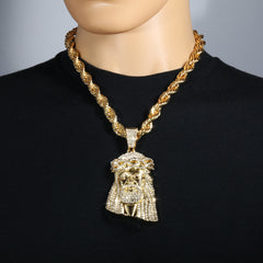 14k Tear Jesus Piece Necklace | 10mm Rope Chain Gold Plated