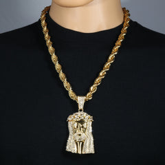 Jesus Piece Fully Iced Cuban Crown | 10mm Rope Necklace Gold Plated