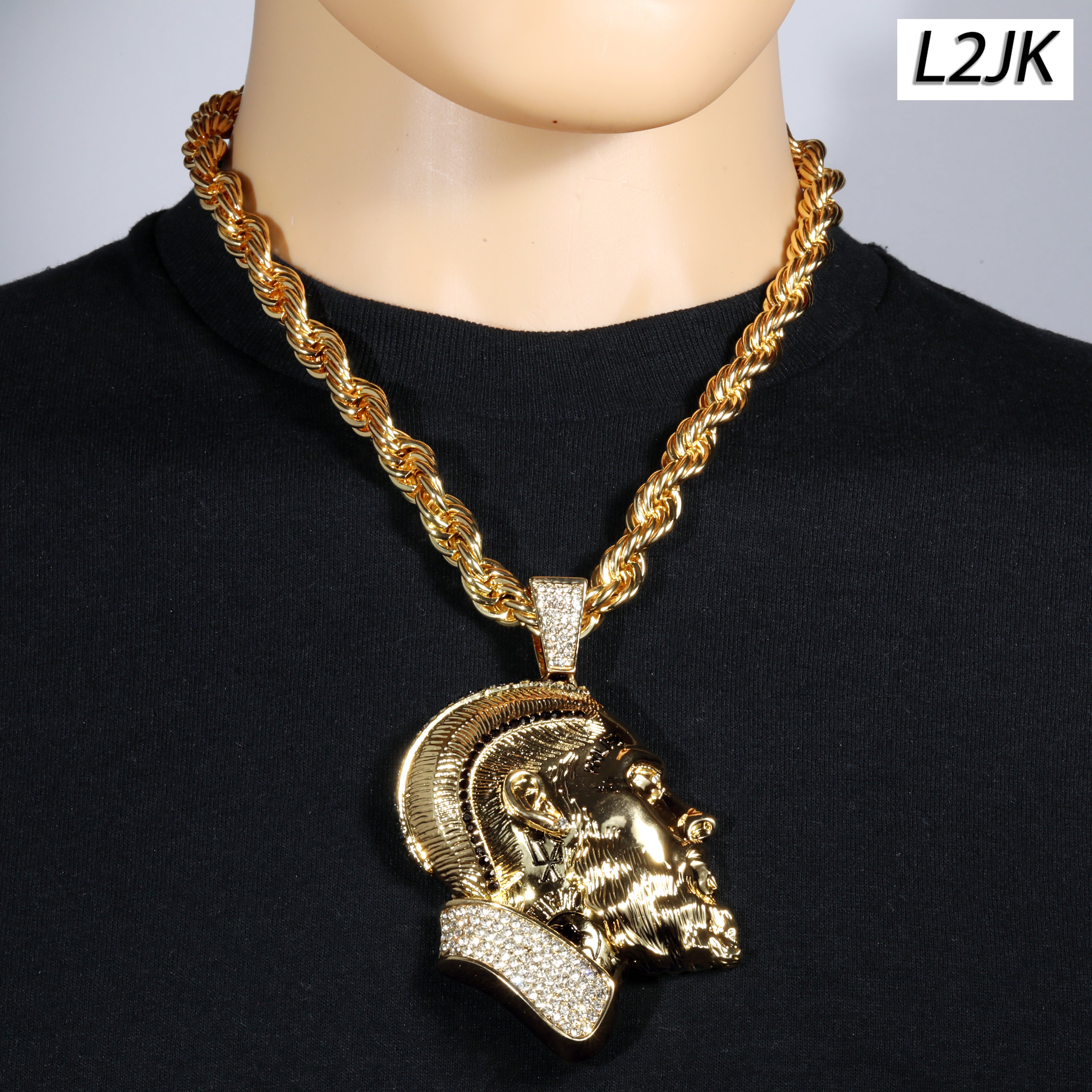 Prolific Iced Pendant | 14K Rope Necklace Gold Plated 10mm