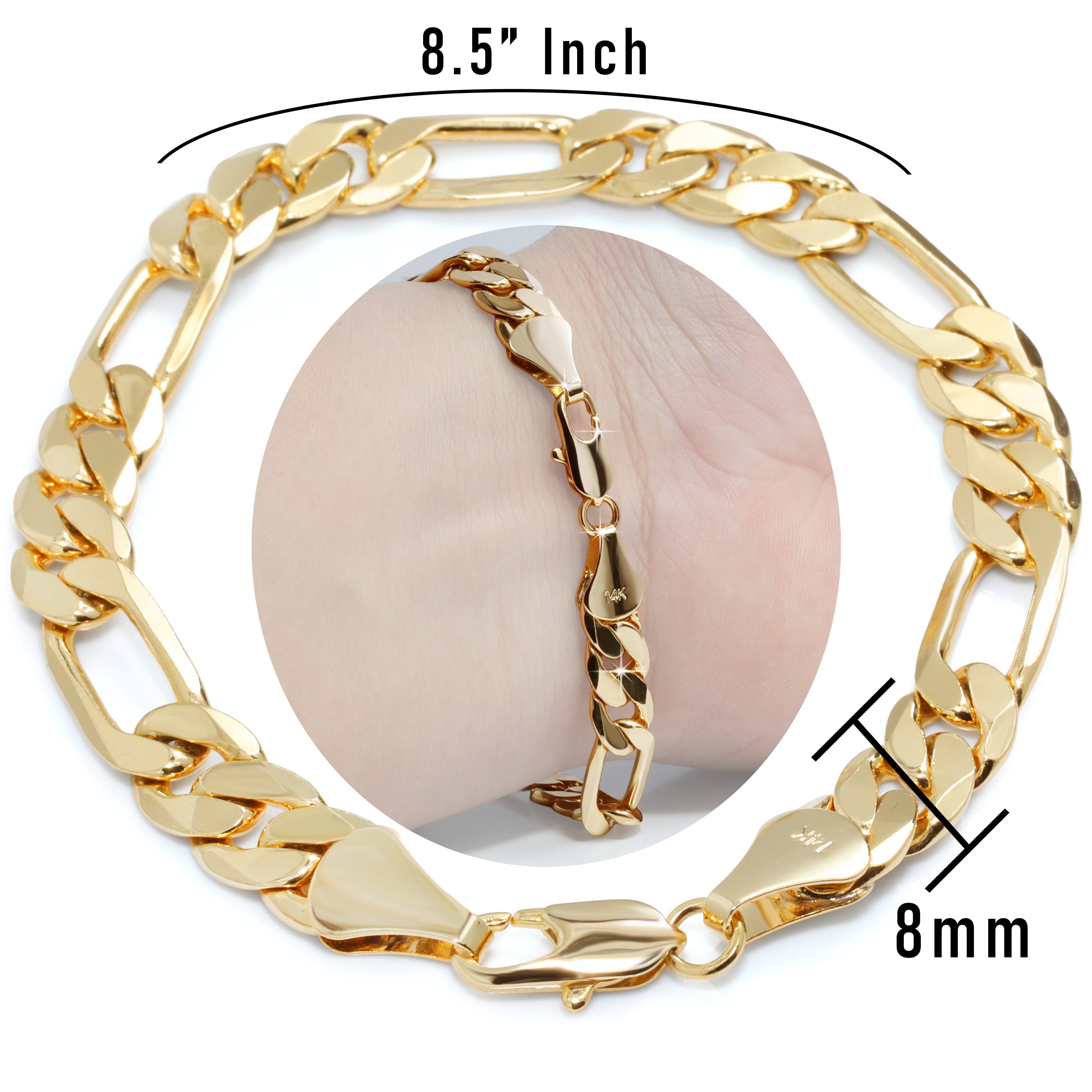8MM / 8” Figaro Bracelet – Medium Fit-Bold, clean, and timeless
