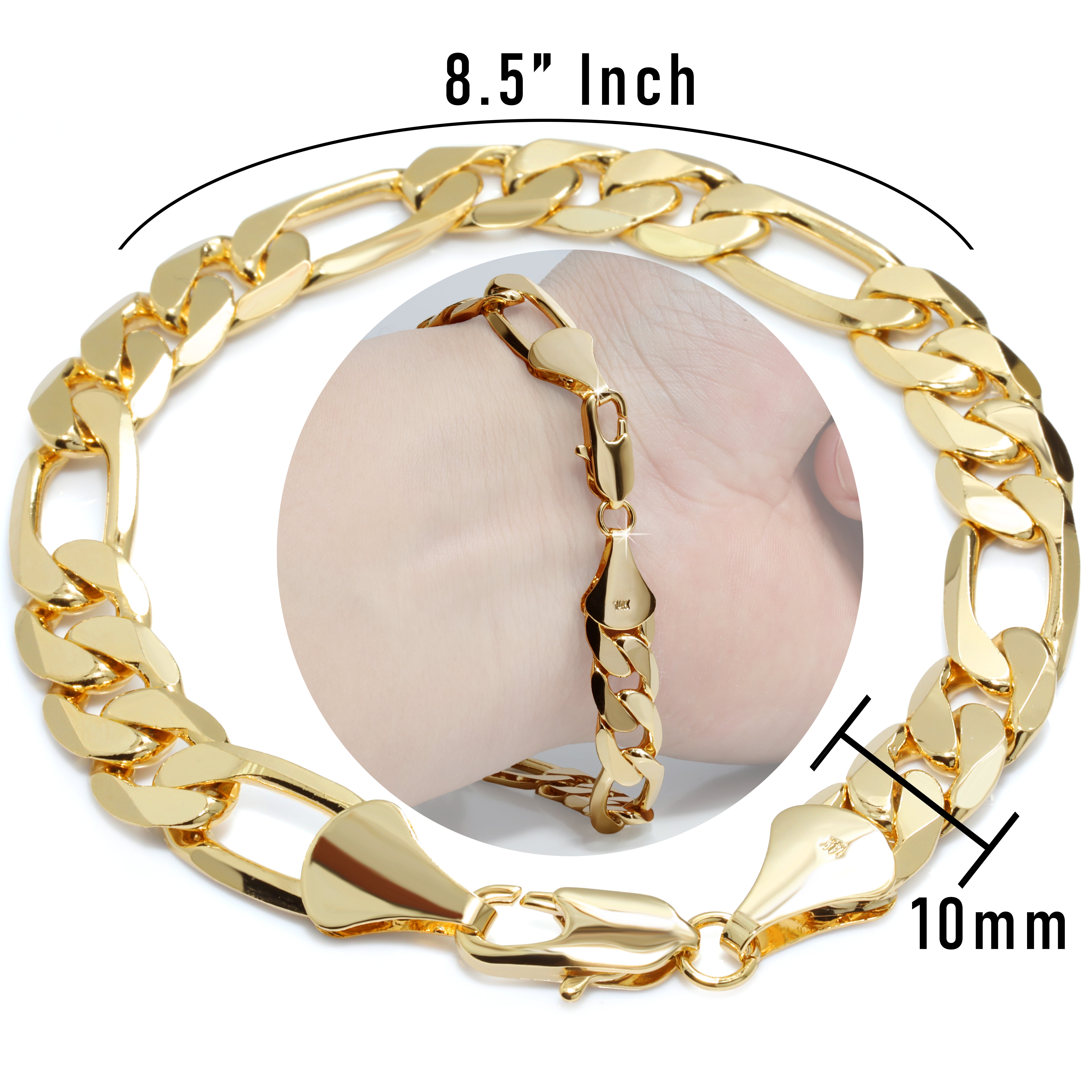 10MM/9" FIGAROM BRACELET – Heavy, Bold, Statement Piece 14k STAMPED