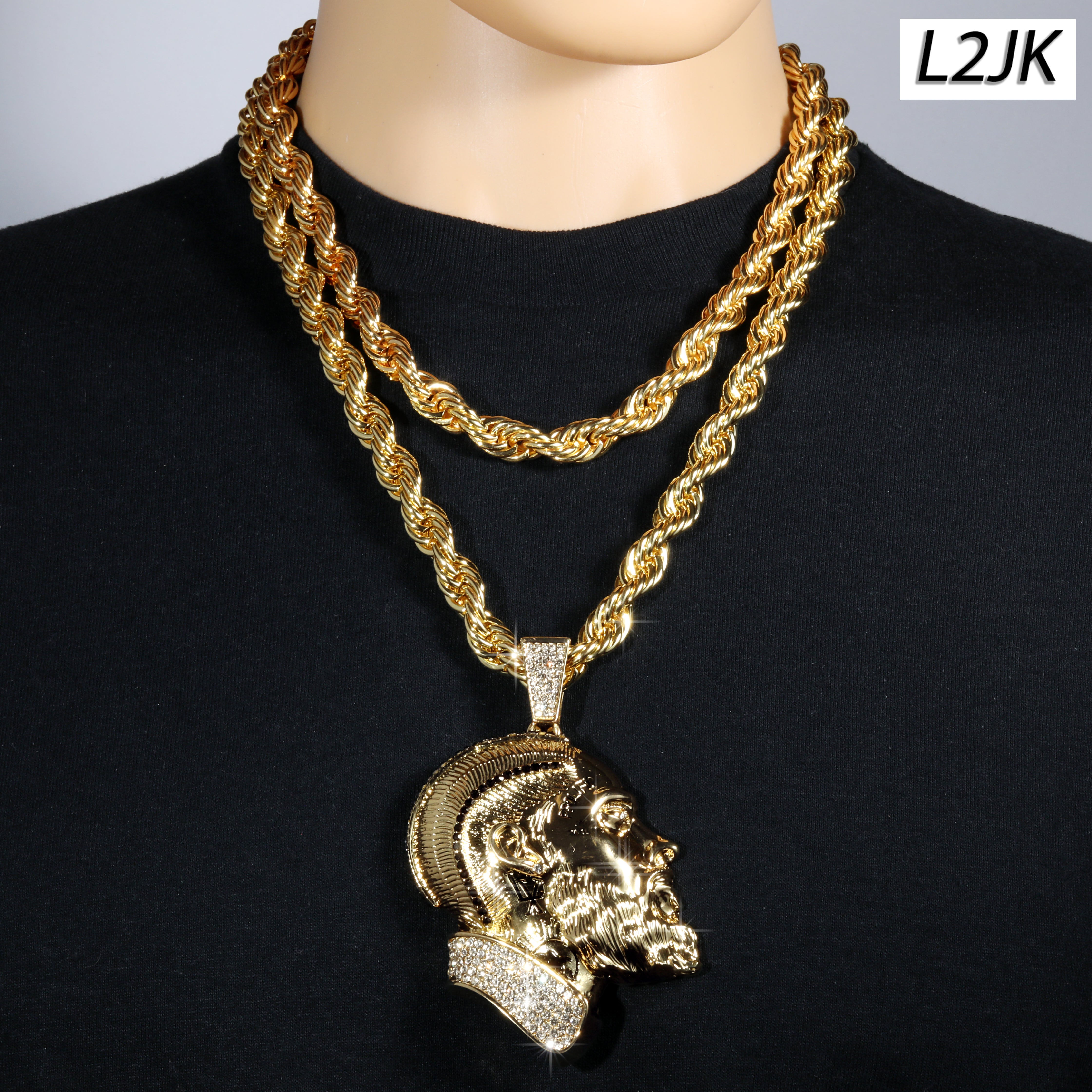Prolific Iced Pendant | 14K Rope Necklace Gold Plated 10mm