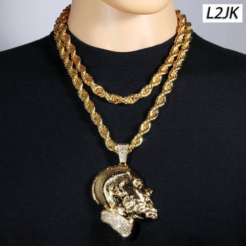 Prolific Iced Pendant | 14K Rope Necklace Gold Plated 10mm