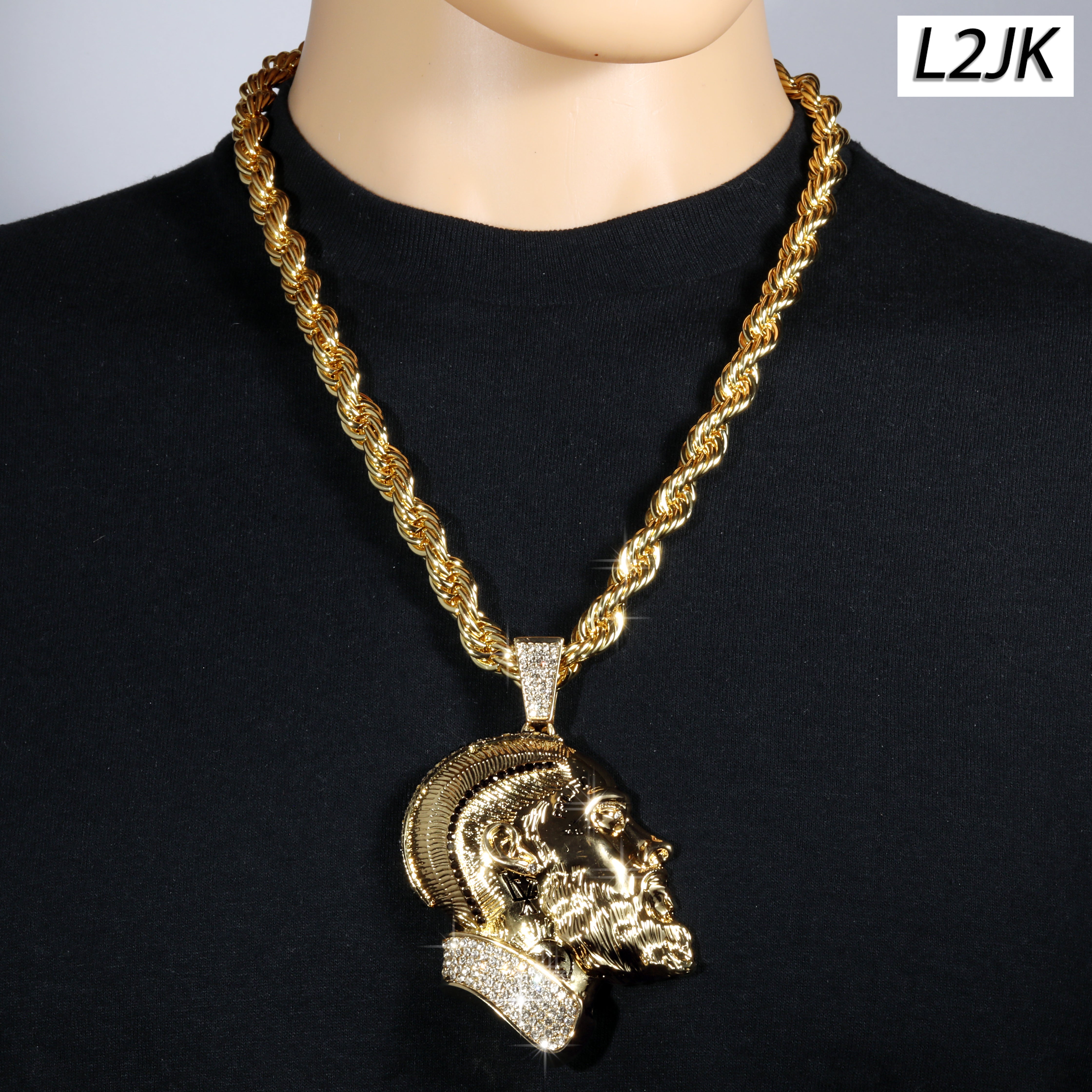 Prolific Iced Pendant | 14K Rope Necklace Gold Plated 10mm