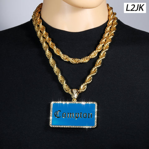 Iced Compton Bar | 14K Rope Necklace Gold Plated 10mm