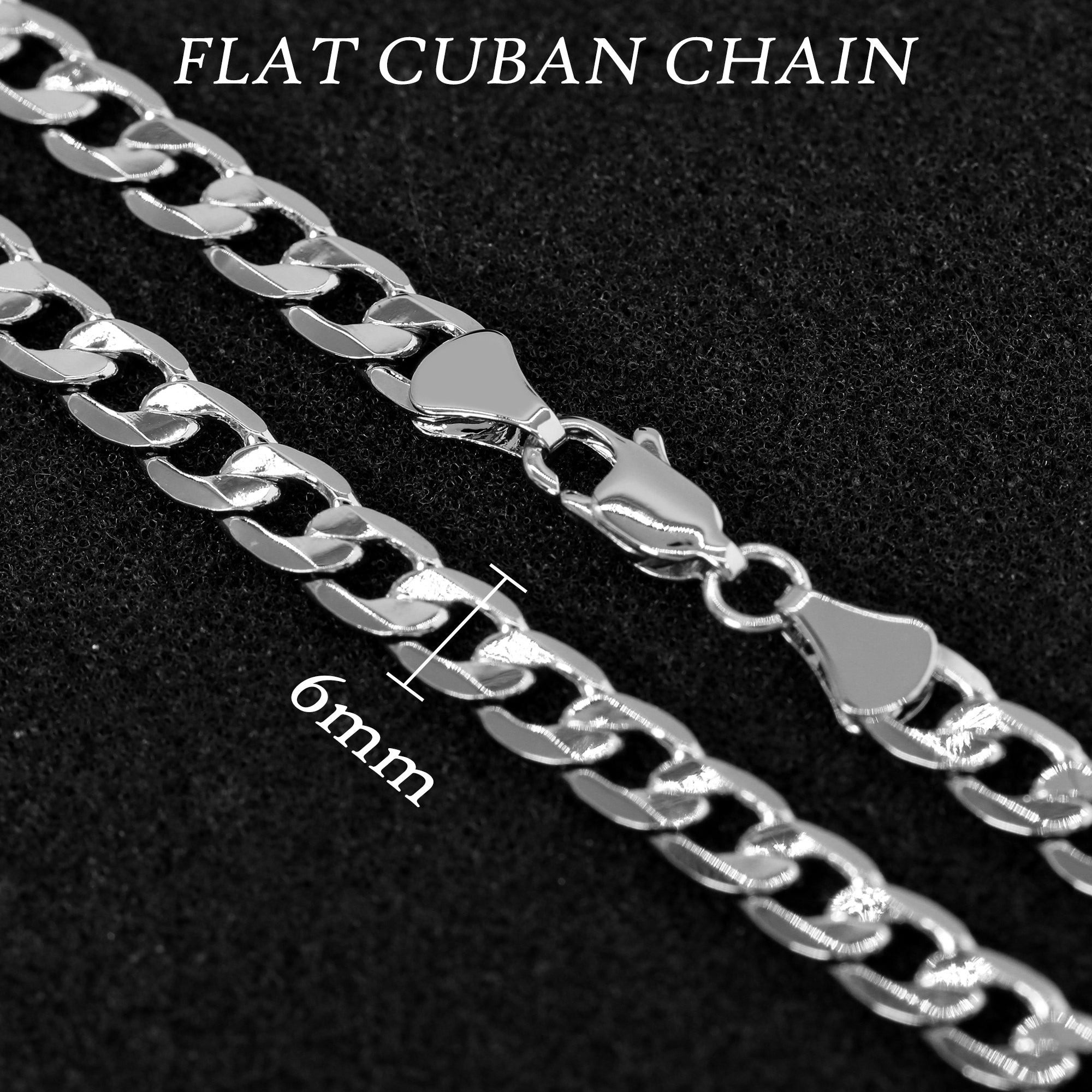 6mm Cuban Link Flat Cut Choker Chain 20" / 925 Silver Plated